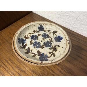 Handmade Ceramic Berry Bowl Saucer Set - Blue Floral Speckled Stoneware Colander